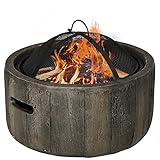 Outsunny Brasero Kamin Outdoor-Kamin runde Holz Metall mit Schürhaken Funkenschutz Gitter und Griff - Durchmesser 45,5 cm - schwarz