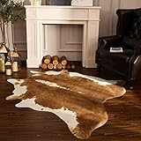 BENRON Premium-Teppich aus Rindslederimitat, Kuhdruck, rustikaler Western-Teppich für Wohnzimmer, Schlafzimmer, unregelmäßige Tierhaut, 1,4 x 1,6 m, rutschfest, coole Teppiche für Cowboy, Cowgirl
