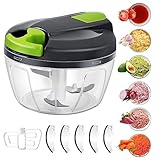 Zwiebelschneider, Domkan Zwiebelschneider 520 ml, manuell mit 3 Edelstahlklingen, extra 5 Schneiden und 1 Mixer, Zwiebelschneider, Zwiebelschneider mit Scheibe…