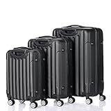 Bonnlo Kofferset 3 Teilig, Hartschale Koffer Set, Reisekoffer mit 4 Rollen Vertikalstreifen, Koffer & Trolleys M-L-XL aus ABS, Koffer groß,Schwarz
