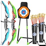 TMEI 2 Pack Bow and Arrow for Kids -Light Up Archery Toy Set -Includes 2 Bows, 20 Suction Cup Arrows & 2 Quivers & Standing Target, Outdoor Toys for Kids Boys Girls