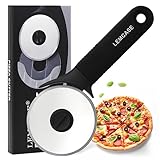 LEMCASE® Pizzaschneider [Original] Pizzaroller aus Edelstahl - Profi Pizza Cutter mit Rutschfestem Silikon Griff | Abnehmbare Klinge mit Schutzabdeckung & Spülmaschinenfest | Schwarz