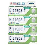 4 x Biorepair Junior, Zahnpasta mit sanfter Minze, Schutz gegen Karies, ohne Farbstoffe, 4 Flaschen à 75 ml