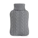 samply Wärmflasche mit Bezug – Weicher Premium Strickbezug – 2L groß Wärmeflasche, grau