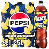 Pepsi Zero Zucker Lemon, Das zuckerfreie Erfrischungsgetränk von Pepsi ohne Kalorien, Koffeinhaltige Cola mit Zitronengeschmack in der Flasche, EINWEG (6 x 1.25 l)