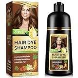 3 in 1 Schwarzes Haarfärbe Shampoo – 500ML Kräuter-Natur Haarfarbe zur Grauabdeckung, Langanhaltende Ergebnisse, Gepflegtes, Lebendiges Haar, Gesundes Haar für Frauen und Männer (Dark Brown)