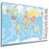 Politische Weltkarte Poster mit Fahnen XL Karte mit Länder-Flaggen; Landkarte 100 x 44 cm; Hochwertiger Premium Druck 170 g Papier (Detailiert)