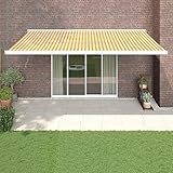 Homgoday Sonnensegel für den Außenbereich, einziehbar, gelb und weiß, 5 x 3 m, Stoff und Aluminium, Markise für Garten, Balkon, Sonnensegel für Außenbereich, Seitenmarkise für Terrasse, Modell 3154585