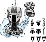 Kopfrasierer für Herren, 7D, kahle Kopfrasierer für Männer, elektrische Rasierer, kabellos, wiederaufladbar, wasserdicht, nass und trocken, 6-in-1 Rotationsrasierer, Pflegeset mit Nasen-Bartschneider