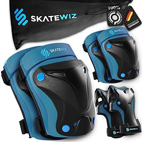 SKATEWIZ Protect-1 Schonerset Protektoren - Größe S in BLAU - Für Skateboard Kinder ab 8 Jahre - Knieschoner Inliner