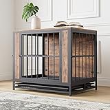 HOJINLINERO Indoor Hundekäfig hochbelastbar,Hundebox Holz im Möbelstil mit 2 Türen und abnehmbarem Tablett -Hundehütte Indoor Haustierkäfig für kleine/mittelgrosse Hunde, 70x51x60.5cm,Schwarz