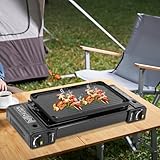 Gaskocher 2-Flammig Campingkocher Gas Kocher Für Gasflasche, Tragbarer Camping Grill Gas Stove, Outdoor Gaskocher Camping Kocher Aluminium Tischgrill Gas Herd mit Grillplatte für Picknick