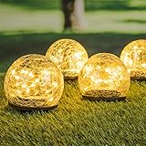 LED Solar Kugel Leuchten im 4er Set - Bruch Glas Optik - Garten Deko Lampen Gehweg Solarlampe Solarleuchte gebrochenes Glas