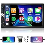 Motorsi Carplay Android Auto 2 Din Autoradio, 7' HD Touchscreen Car Stereo MP5 Player, Unterstützung Bluetooth/MirrorLink/FM/USB2.0/AUX/Laden/Fernbedienung+Rückfahrkamera