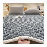 HANSULAN Weich Gemütlich Milch Samt Mattress Topper Für Double,Single, Verdicken Gesteppt Non-Slip Matratzentopper Mit Elastischen Eckbändern Waschbar Matratzenbezug-SilberGrau-180x200cm