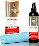 ALCLEAR 721ER Edelstahlreiniger Set – Mikrofasertuch + Reiniger für Edelstahlflächen, streifenfrei fettlösend für Küche, Kühlschrankfront, Dunstabzug & mehr – Reinigung ohne Politur – Made in Germany