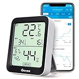 Govee Thermometer Hygrometer Innen, LCD Digital Temperatur luftfeuchtigkeitsmesser mit Benachrichtigungs Alarm, Präzise Thermo-Hygrometer mit APP, Datenspeicherung für Gewächshaus Weinkeller