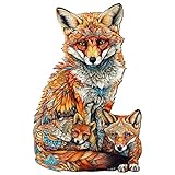 Funnli Holzpuzzles für Erwachsene und Kinder,Einzigartige Tierförmige Holz-Puzzle (Fox-Familie), Puzzle aus Tierteilen (L-18.3 * 11.8in-300 Stücks)