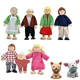 HöLzerne Puppenhaus Mit 9 StüCk Puppen Puppenhaus Familie Mit Katze Und Hund Puppenstube Verstellbare Familienpuppen Figuren Familie Rollenspielfiguren Kinder Spiel Geschenk FüR MäDchen Jungen