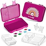 My Vesperbox – Len - Bento Box Kinder - Lunchbox mit 4+2 Fächern - extrem robust – Brotdose – Brotbox ideal für Kindergarten und Schule… (Lila - Regenbogen)