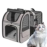 Haustier-Rucksack, erweiterbar, tragbar, für Welpen, atmungsaktiv, faltbar, Haustier-Rucksack mit Netz-Belüftung und erweiterbarem Fach, 62 x 34 x 43 cm, für Outdoor-Reisen, Motorrad, Wandern, Camping