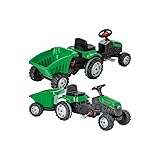 COIL Trettraktor, Rutscherauto, Kindertraktor, Tretfahrzeug, Aufsitz-Trettraktor, Hupe, Abnehmbarer Anhänger, maximale Belastung 50 kg (Grün)