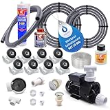 AQUADE 25-teiliges Set Whirlpоol Badewanne Selbstbausatz - Bausatz mit Whirlpоol Pumpe 0,75 HS, 8X Seitendüse, Schlauch, Startknopf, Schraubgriff, Kleber, Silikon, 4X Kappe Stopfer und mehr