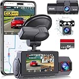 abask Dashcam Auto, 3 Kanal WiFi GPS Auto Kamera Vorne Hinten Innen Dashcam 4K+1080P+1080P mit 64GB Karte, Anzeige 2,45'', Rückwärtsgang-Hilfe, Nachtsicht, Parkmonitor, G-Sensor, Schleifenaufzeichnung