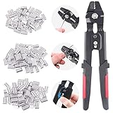 Glarks Drahtseil-Crimpzange bis zu 2,2 mm, Drahtseilwickler, Crimpzange zum Angeln, Crimpzange mit 180 Stück 1,2/1,5/2 mm Aluminium-Doppelzylinderhülsen-Set