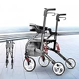 FLNOZAMZ 3-in-1-Rollator, Rollator mit extra breitem gepolstertem Sitz, mit Rückenlehne, Armlehne, Fußstütze, 7-Fach verstellbar, für Senioren (C)