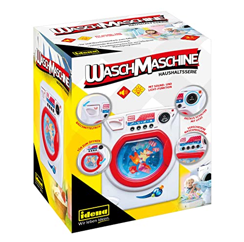 Idena 40469 - Waschmaschine für Kinder mit Licht- und Tonfunktion, Frontlader mit 4 Programmen und rotierender Waschtrommel, Spielzeug zum Erlernen praktischer Fertigkeiten