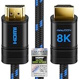 deleyCON 1,5m 8K HDMI 2.1b Kabel (48G, ULTRA Highspeed) Zertifiziert, 8K@60Hz 4K@120Hz 2K@144Hz/165Hz eARC HDCP 2.3/2.2 – für DTS:X Dynamisches HDR Dolby Atmos TV PS5 Xbox Soundbar Monitor Gaming