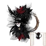 Halloween Skelettkranz Ornament, Halloween Rattan Kranz Deko | Laubtürkranz - Rattan-Türkranz mit Ahornblättern, Hängend für Jard