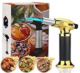 Probuk Küchenbrenner, Flambierbrenner, Nachfüllbarer Crème Brulée Brenner mit Sicherheitsschloss, Butangasbrenner für Küche, Desserts, Grill, Camping, DIY (Butan nicht inbegriffen)（Golden）