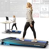 sWalk Walking Pad Laufband mit LED - Deutsche Qualitätsmarke - 1-6 km/h Geschwindigkeit mit interaktivem LCD-Display & App kompatibel - Flexibles Under Desk Schreibtisch Treadmill für Zuhause &Büro