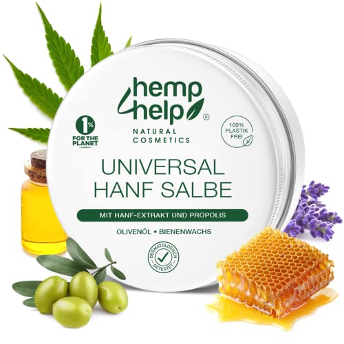 Natural Universal 𝐇𝐀𝐍𝐅-SALBE Bestseller für die intensive Haut-Pflege Neurodermitis, Schuppenflechte- Narben Salbe mit Bio Hanföl, Unraffiniert Manuka PROPOLIS & Bienenwachs, Olivenöl & Lavendelöl