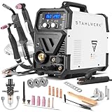 STAHLWERK Schweißgerät 6 in 1 Kombi CTM-416 Puls Pro - CUT, WIG, MIG MAG, PULS, MMA, FLUX, mit 160 A, 40 A Plasmaschneider, HF-Zündung, Puls-Funktion für Alu, Drahtvorschub, LED-Licht