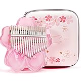 21 Tasten klar Kalimba Daumenklavier Komplettpaket, Sakura Shape Transparent Crystal Kalimba 17 Key mit EVA-Schutzhülle, Professionelle Musikinstrumente (PINK17KEYS)