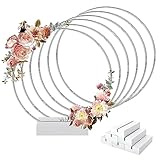 Worown 6 Stück 30cm Metallringe zum Basteln, Metallring mit Fuß, Silber Metallringe mit 6 Stück Holzständern für DIY Hochzeits-Tisch-Dekorationen, Wandhängende Handwerke