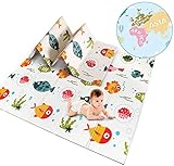 OUNUO Krabbelmatte Baby, Spielteppich für Kinder, Spielmatte Baby, Doppelseiten Krabbeldecke Spieldecke gym yoga matte 200x180cm (Fisch)