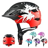 RaMokey Fahrradhelm Kinder, Fahrradhelm mit Licht für Kinder Leichter Kinderhelm mit Verstellbares Zifferblatt für Mädchen und Jungs 50-56CM (ab 5-14Jahre) (Schwarz+Rot)