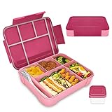 IJIAMY Brotdose Kinder mit Fächern, 1300ml Jausenbox Kinder, Auslaufsicher Bento Box, Lunchbox Kinder, Vesperdose für Kindergarten & Schule (Pink)