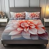 Spannbettlaken Fotografie Dahlie Staubblätter Blütenherz 90x200cm Bettlaken Topper 3D Spannbetttuch Hellgrau Weiche Mikrofaser Spannbetttücher Atmungsaktiv Tiefe Tasche 30 cm mit 2 Kissenbezügen