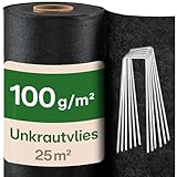 Praknu Unkrautvlies 100g/m² mit 12 Erdankern - 𝗘𝘅𝘁𝗿𝗮 𝗦𝘁𝗮𝗿𝗸 & UV-Stabil - 25m² Reißfeste & Wasserdurchlässige Unkrautfolie - Ideal für Garten, Hochbeete & Terrassen