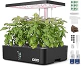 iDOO Hydroponic System, Smart Garden, Hydroponisches Anzuchtsystem, 12Hülsen, mit Automatisch Timer, Smart Garden mit LED Pflanzenlampe und Ventilato, Höhenverstellbar kräutergarten Set, Schwarz