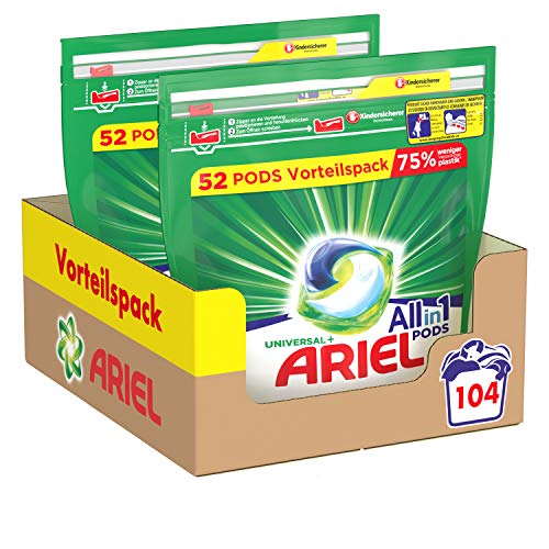 Ariel Waschmittel Pods All-in-1, 104 Waschladungen, Strahlend Rein, Umweltschonendes Waschen