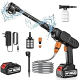 Cordless high Pressure Cleaner,6 in 1 Multifunktionsdüse Akku Hochdruckreiniger, 21V Max 60Bar Tragbarer Hochdruckreiniger, 5m Schlauch (mit 2X 6000mAh Akkus)