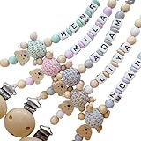Schnullerband mit Namen für für Mädchen oder Junge Baby Geschenk personalisiert zur Geburt & Taufe Teddy Bär Rosa Blau Grau Mint