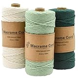 Coriver 3 Stück Makramee Garn, 3mm x 100m Macrame Cord, Makramee Schnur Grün, Makrameegarn Kordel, Makramee Starter Set für DIY Handwerk Weben Dekoration Hängepflanze Pflanze Aufhänger