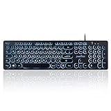 Perixx PERIBOARD-317R Kabelgebundene USB-Tastatur mit Hintergrundbeleuchtung – Großbuchstaben – dreifarbig beleuchtete LED – stilvolle runde Tastenkappen – DE QWERTZ-Layout